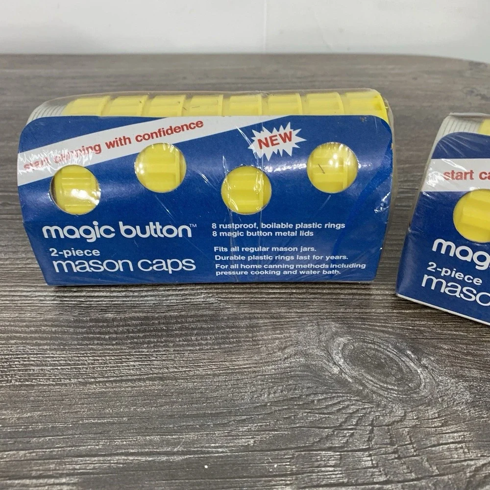 Magic Button 2-piece Mason Caps Plastic 2 8‎ Packs - 16 Lids Total New!
